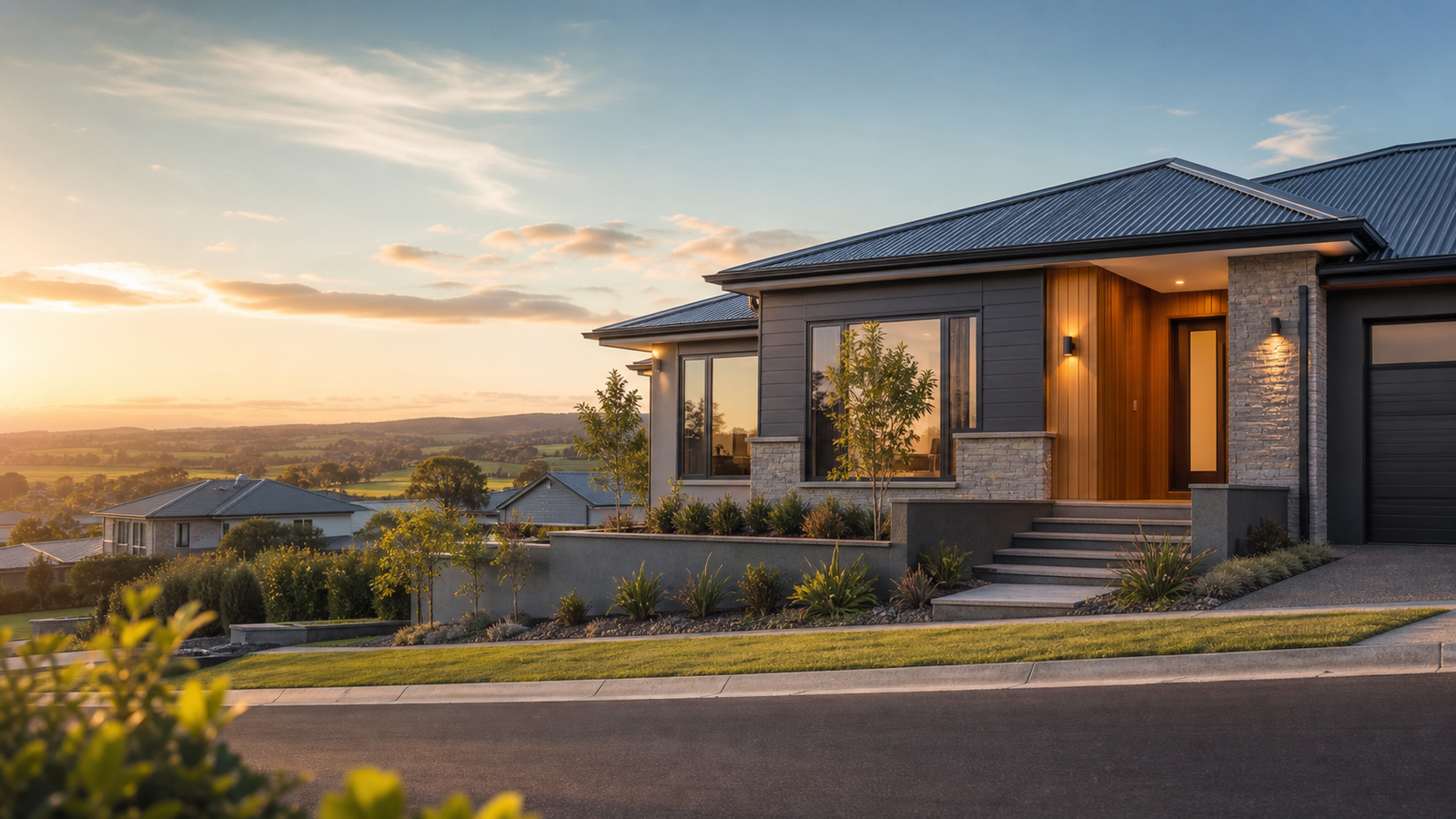 Modern luxury home exterior in regional NSW Australia